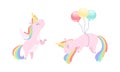 Cute Unicorns Set, Lovely Pink Unicorn with Rainbow Mane Cartoon Vector Illustration Royalty Free Stock Photo