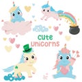 Set of cute unicorns on white background