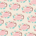 Cute and unique teapot and glass seamless pattern. patterns For baby pajamas, print, packaging, decoration