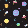 Cute universe pattern with planets and UFO