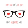 Cute unusual vintage Valentine`s Day card with funny glasses and heart shaped eyes