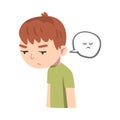 Cute Upset Boy, Kid with Sad Symbol in Speech Bubble Cartoon Style Vector Illustration