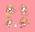 Cute upset girl and angry emotion isolated on background with character design