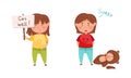 Cute upset little girls saying sorry set. Good manners of kids cartoon vector illustration