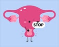 Cute uterus feeling pain with stop sign