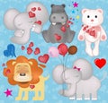 Cute valentine animals in love graphics