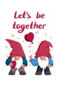 Cute Valentine Day couple of gnome boys with heart Royalty Free Stock Photo