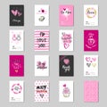 Cute Valentine Day Greeting Cards Set Design Sketch Love Postcard Collection