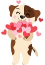 Cute valentine dog with hearts