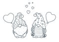 Cute Valentine gnomes gnomes with balloon hearts for coloring book.Line art design for kids coloring page