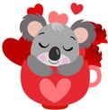 Cute valentine koala inside red love cup