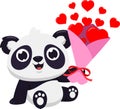 Cute Valentine Panda Bear Cartoon Character Holding Gift Bouquet With Red Hearts Royalty Free Stock Photo