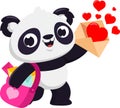 Cute Valentine Panda Bear Postman Cartoon Character With Love Letters