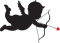 Cute Valentine\'s angel silhouette cupid icon. valentine\'s day symbol. Cupid shooting arrow