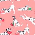 Cute valentine`s dalmatian dog seamless pattern Royalty Free Stock Photo