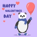 Cute Valentine s Day card. Cute panda character. The panda is holding a balloon. Children s postcard. illustration Royalty Free Stock Photo