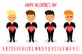 Cute Valentine`s Day cartoon characters of loving boys with heart in hands Royalty Free Stock Photo