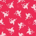Cute valentine seamless pattern with silhouettes of angels cupids with arrows and hearts. Vector illustration background Royalty Free Stock Photo