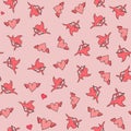 Cute valentine seamless pattern with silhouettes of angels cupids with arrows and hearts. Vector illustration background Royalty Free Stock Photo