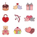 Cute Valentine Simple Drawing Vector Illustration Graphic Set