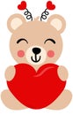 Cute valentine teddy bear sitting with red heart