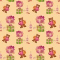 a cute Valentines bear seamless beige pattern Royalty Free Stock Photo