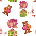 cute Valentines bear seamless white pattern large Royalty Free Stock Photo