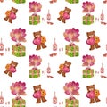 a cute Valentines bear seamless watercolor pattern Royalty Free Stock Photo