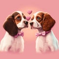 cute valentines day card with cartoon pug dogs kissing characters. Generative AI Royalty Free Stock Photo