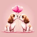 cute valentines day card with cartoon pug dogs kissing characters. Generative AI Royalty Free Stock Photo