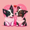 cute valentines day card with cartoon pug dogs kissing characters. Generative AI Royalty Free Stock Photo