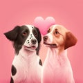 cute valentines day card with cartoon pug dogs kissing characters. Generative AI Royalty Free Stock Photo