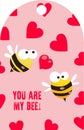 Cute Valentines day card with funny cartoon bees Royalty Free Stock Photo