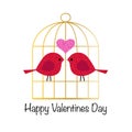 Cute valentines day glitter birds with gold birdcage