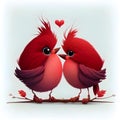 Cute Valentines day red lovebirds branch white background illustration Royalty Free Stock Photo