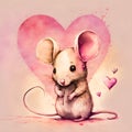 Cute Valentines love mouse whimsical illustration