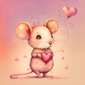 Cute Valentines love mouse whimsical illustration