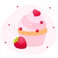 Cute valentines strawberry cupcake. Pink muffin concept.