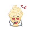 Cute vanilla ice cream cartoon character has a falling in love face