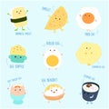 Cute variety food from egg cartoon vector set.