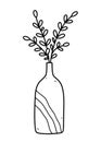 Cute vase with branches isolated on white background