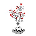 Cute vase with decorative leaves and hearts