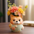 Handmade Pet Shampoo Flowerpot: Cute Glazed China Vase With Orange Cat And Flowers