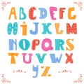 Cute vector alphabet on white background. Hand drawn le