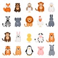 Cute vector animal set on white background.
