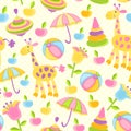 Cute vector baby seamless background. Cartoon children pattern.