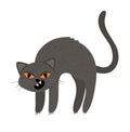 Cute vector black cat with arched spine and orange eyes. Halloween character icon. Funny autumn all saints eve illustration with