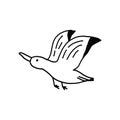 Cute vector black outline doodle flying seagull