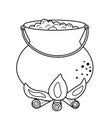 Cute vector black and white cauldron on fire. Halloween object icon. Autumn all saints eve illustration with witch related element Royalty Free Stock Photo