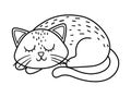 Cute vector black and white sleeping cat. Halloween character icon. Funny autumn all saints eve illustration with scary animal.